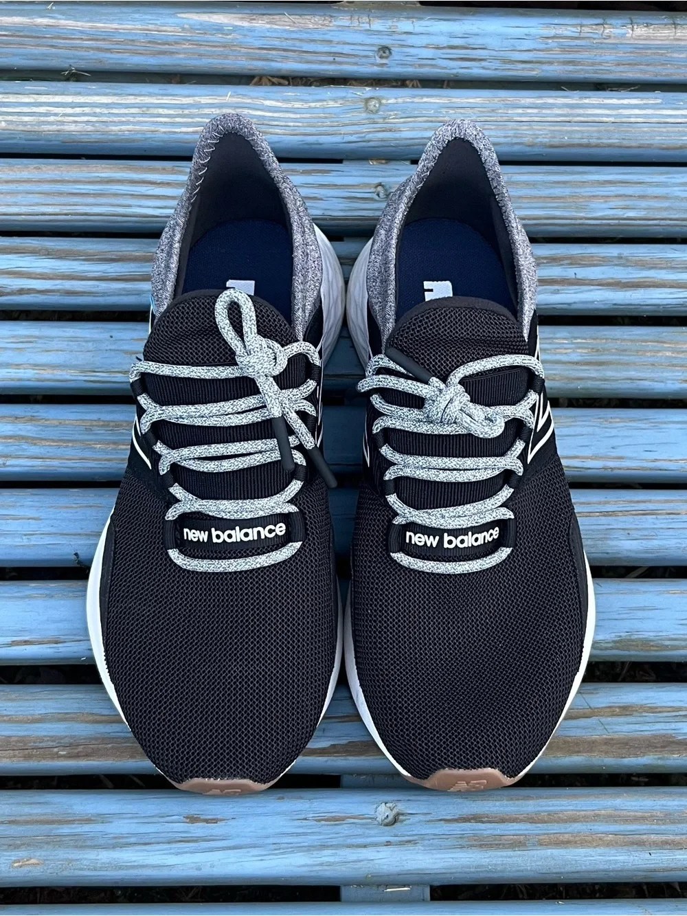 New Balance Black and White Women's Running Sneakers with Heather Gray Collar - Picture 6 of 9